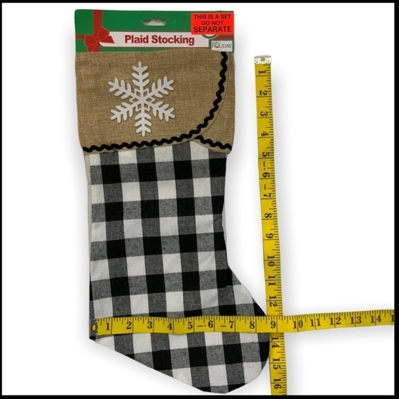 Christmas Stockings Buffalo Plaid Check Black White Burlap Set of 2 - Picture 3 of 8